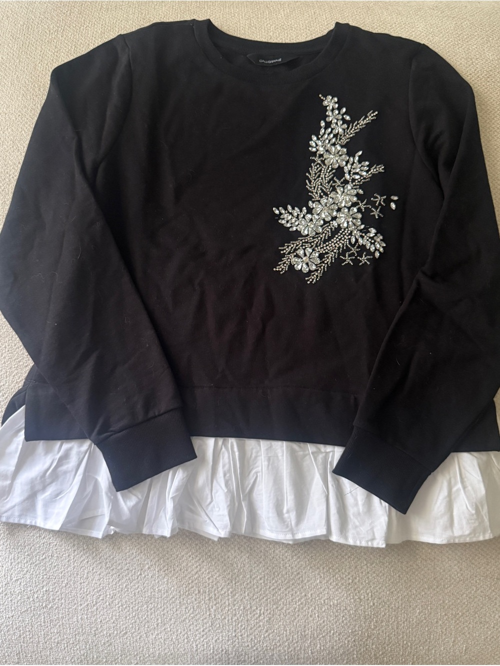 Anthropologie Calligraphie Beaded Peplum Sweatshirt